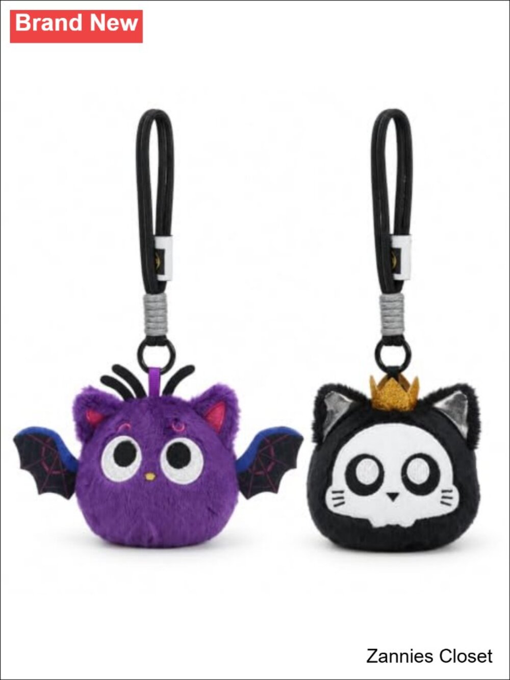👻 Halloween 2-Pack Plush Keychain Cat & Bat Stress Relief Bag Charm 3.5 Inch